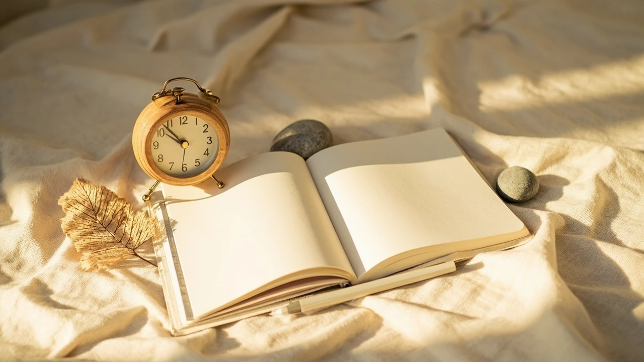 08:08 Uhr Bedeutung – analoge Uhr mit achtförmiger Komposition auf einem Nachttisch